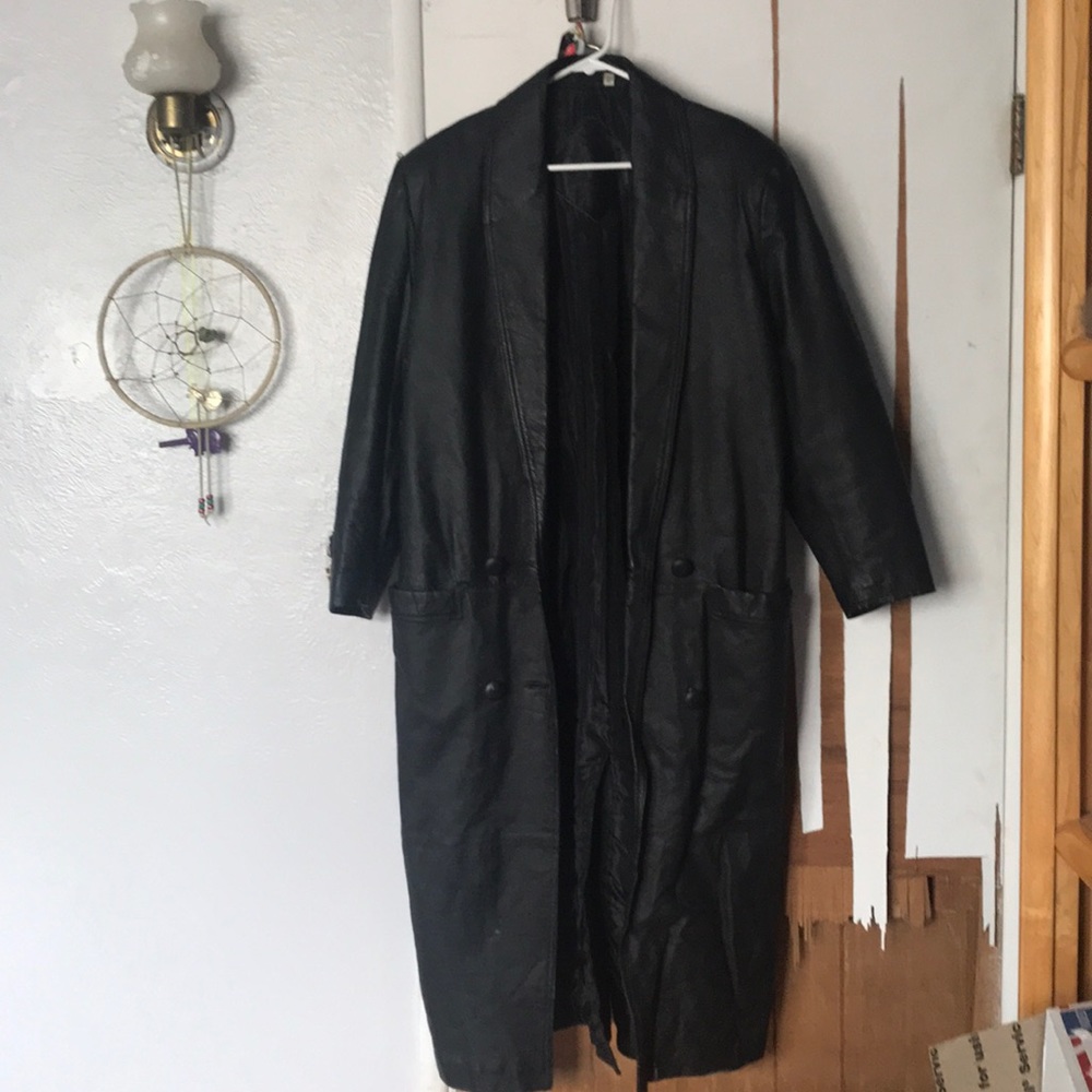 Preston and York black leather trench coat